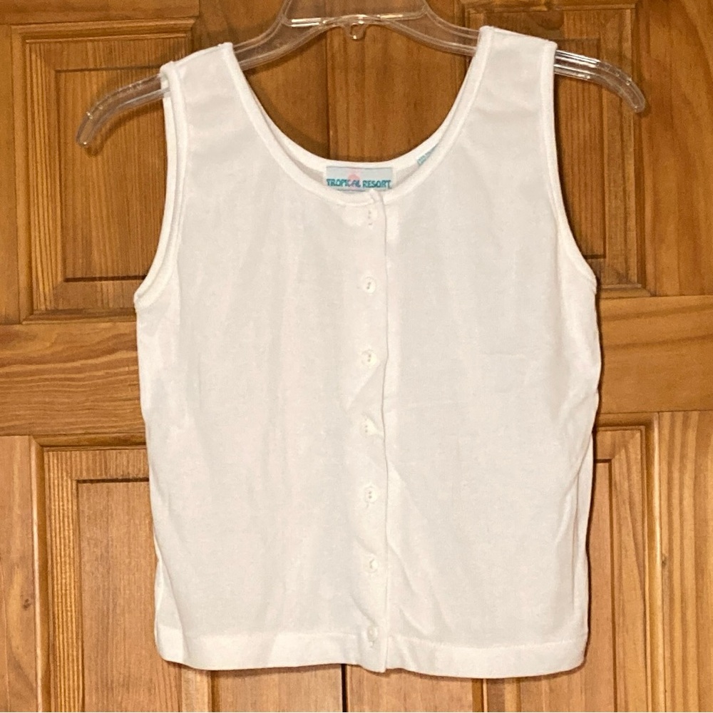 NWOT Tropical Resort Vintage 80s Top Sleeveless Blouse White Size M Medium